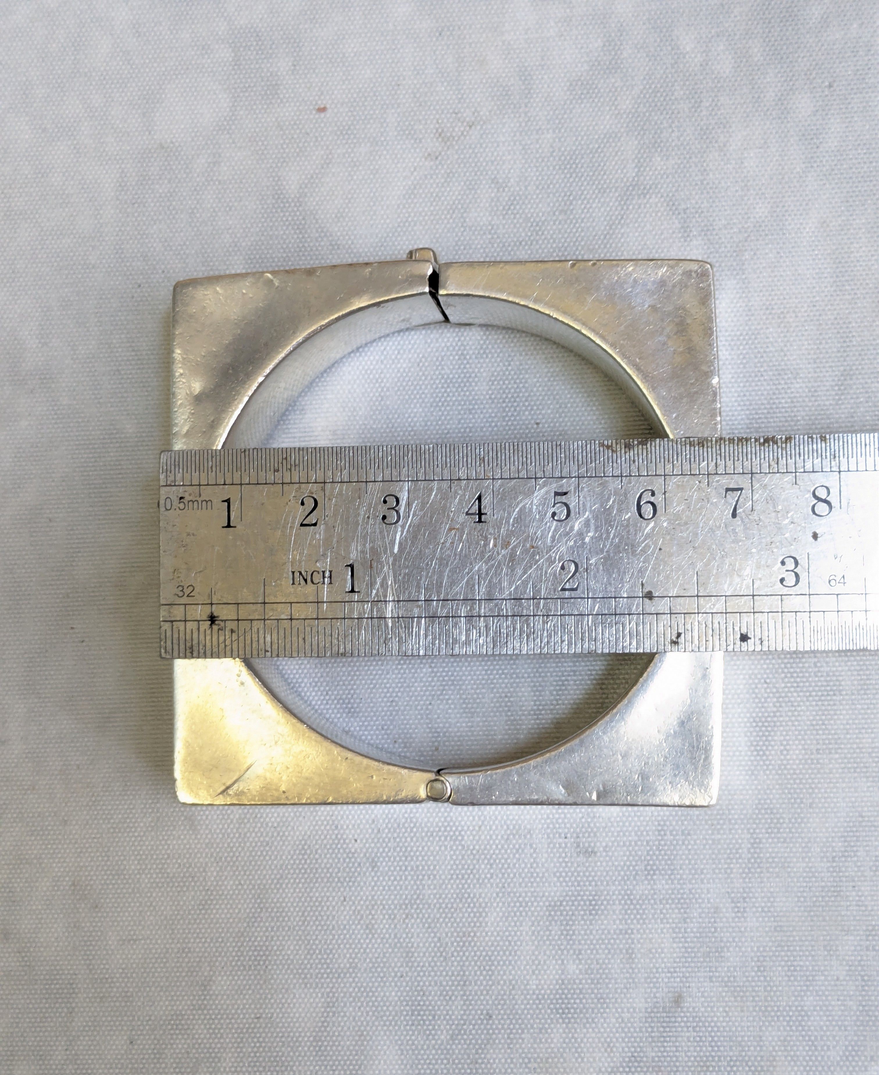 Jewelry Vintage Taxco Sterling Silver Bracelet Square Hollow Bangle Size ONE SIZE - 16 Thumbnail