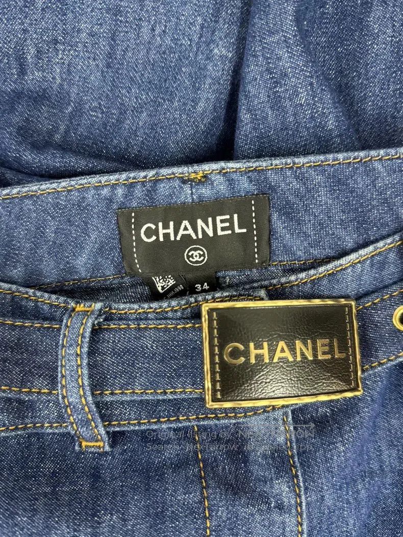 Chanel Blue Shimmer Wide-Leg Jeans.