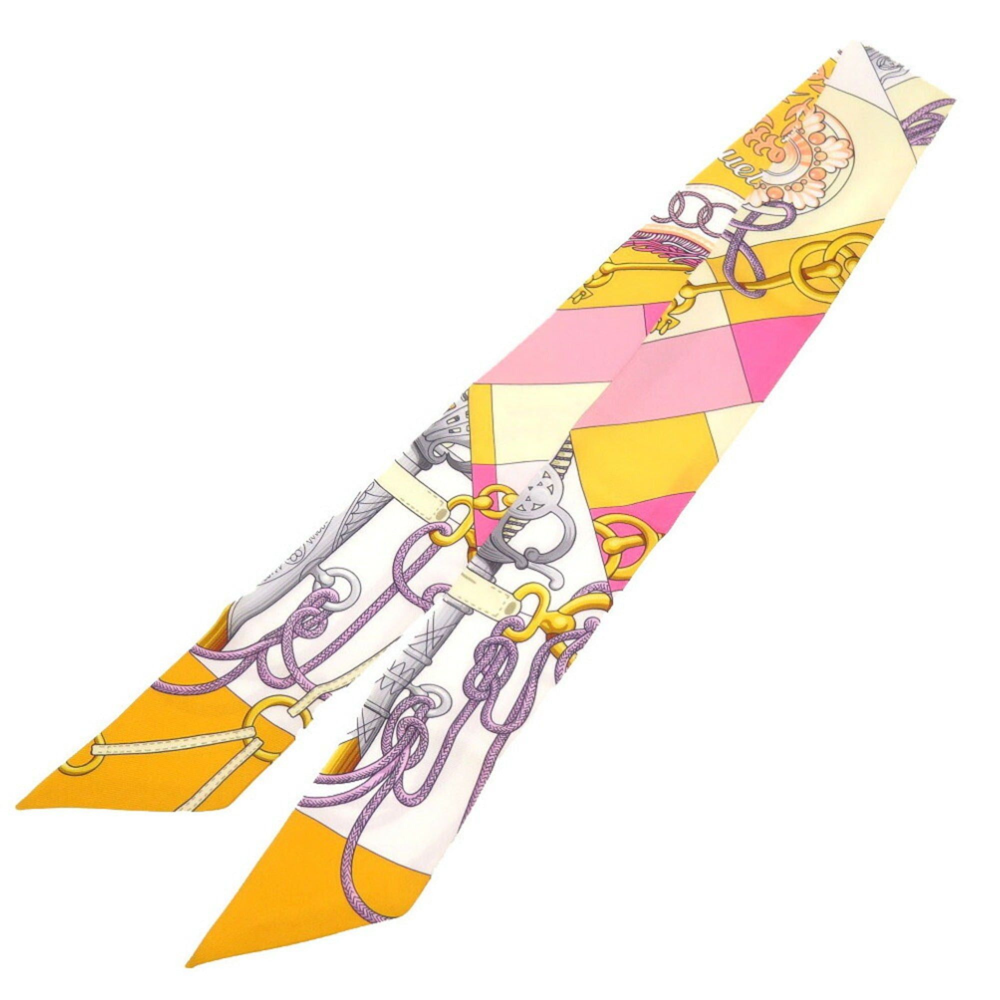 image of Hermes Twilly Cricketis Bouton D'or Mauve Rose Silk Scarf Muffler Yellow in Black, Women's