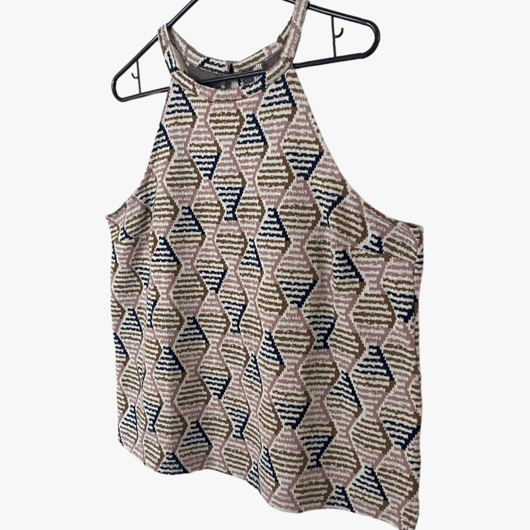 Anthropologie Anthropologie Lindsay Structured Halter Top Womens XL Pink Sleeveless Geometric Bohemian Tank Shirt Geometric Print Modern Fit Size XL / US 12-14 / IT 48-50 - 2 Thumbnail