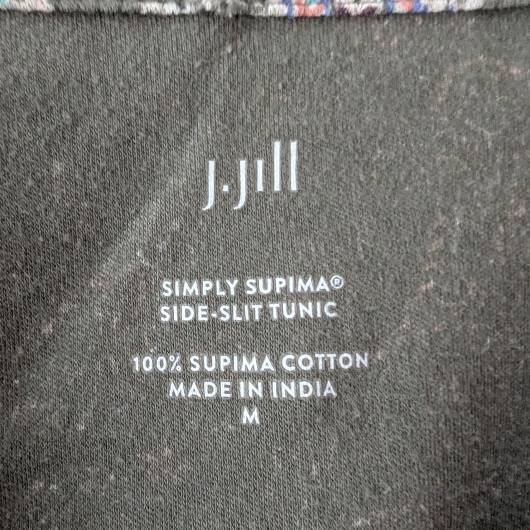 J. Jill J. Jill Simply Supima Cotton Paisley V-Neck Tunic Olive Green M Long Sleeve Womens Slit Casual Knit 100% Cotton Size M / US 6-8 / IT 42-44 - 5 Thumbnail