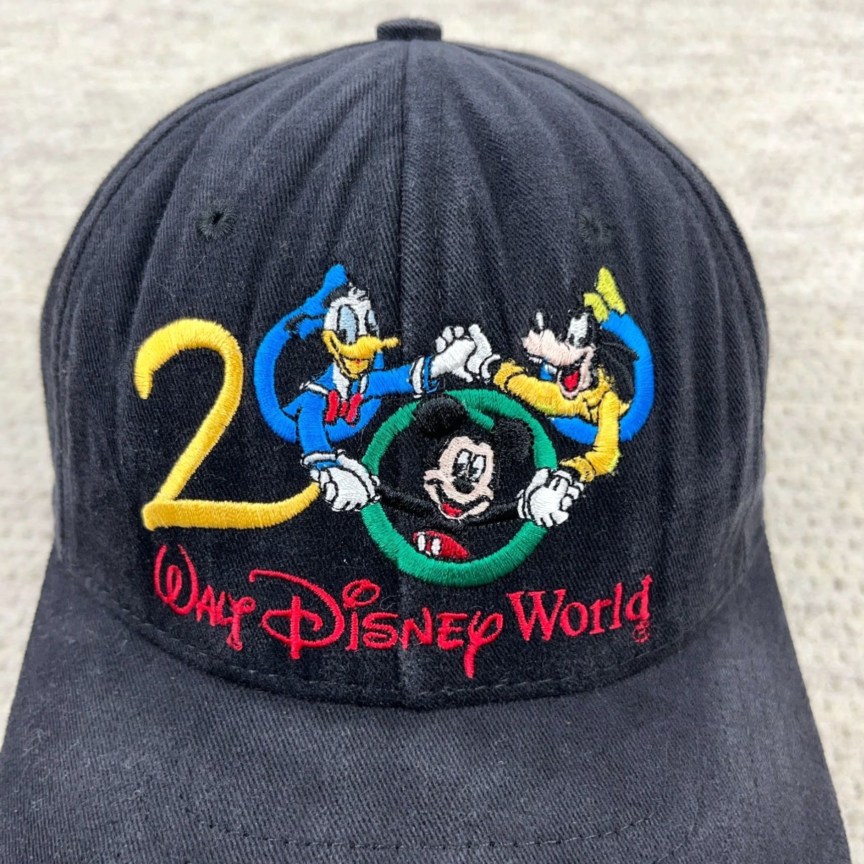 Disney VINTAGE Disney Hat Cap Baseball Cap Mens One Size Black 90s Goofy Mickey Donald Cartoon Logo Adjustable Strap Back Size ONE SIZE - 2 Thumbnail