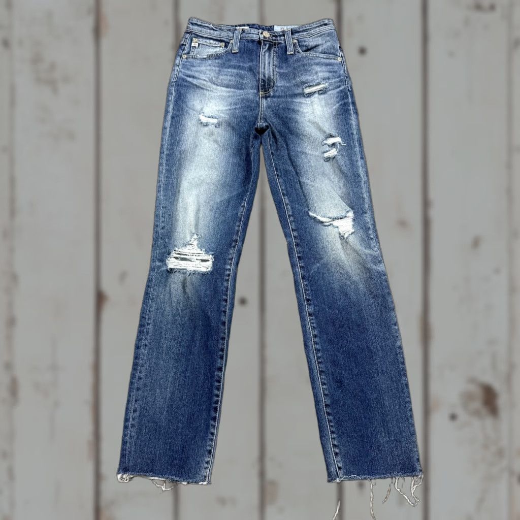 Vintage AG Adriano Goldschmied Jeans Womens 26 Tapered High Waisted Phoebe 24x27 Blue Denim Cotton Blend Regular Rise Distressed Pockets Logo 90s? Size 26" / US 2 / IT 38 - 1 Thumbnail