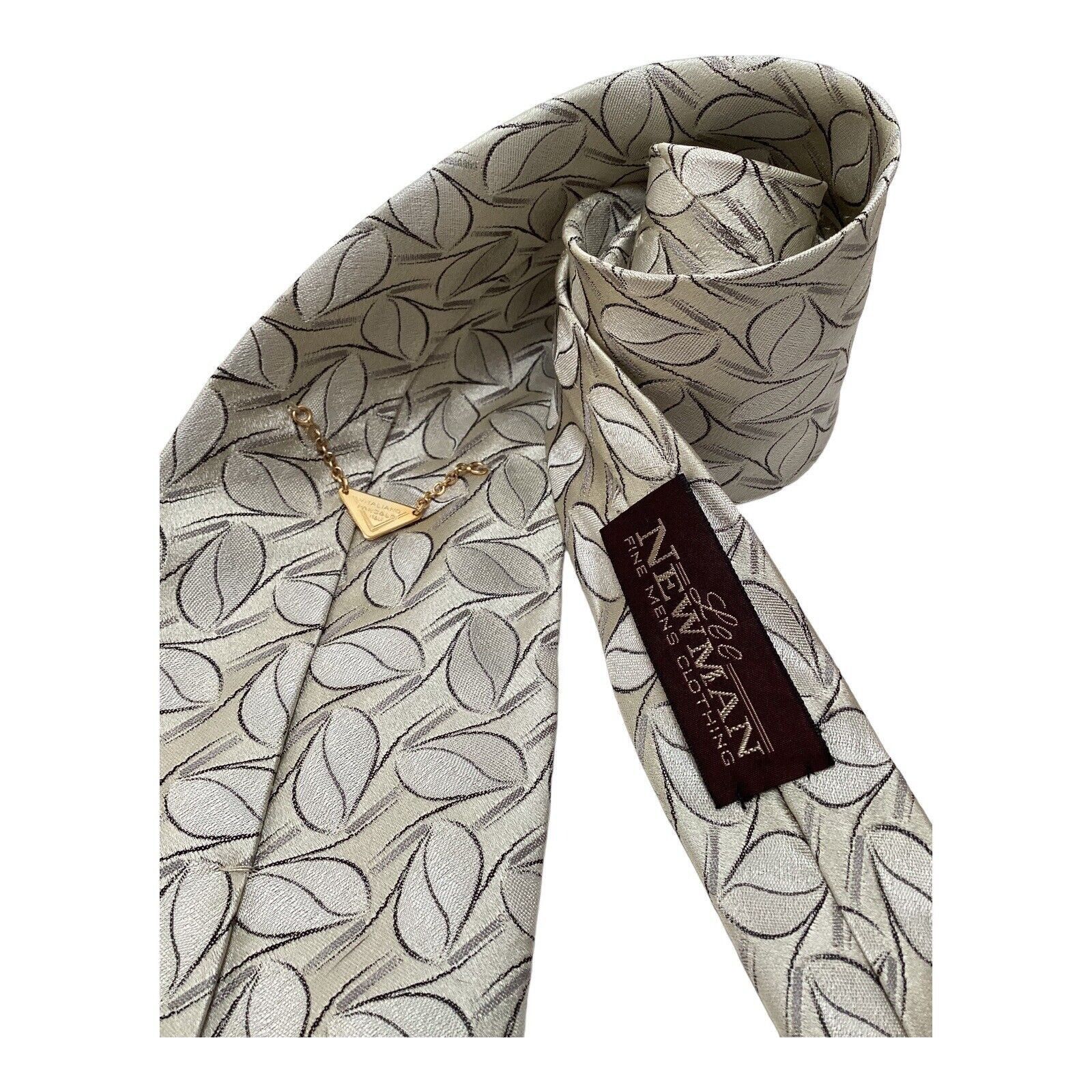 Vitaliano VITALIANO PANCALDI Ivory Leaf Print Luxury Silk Tie Italy W: Size ONE SIZE - 3 Thumbnail