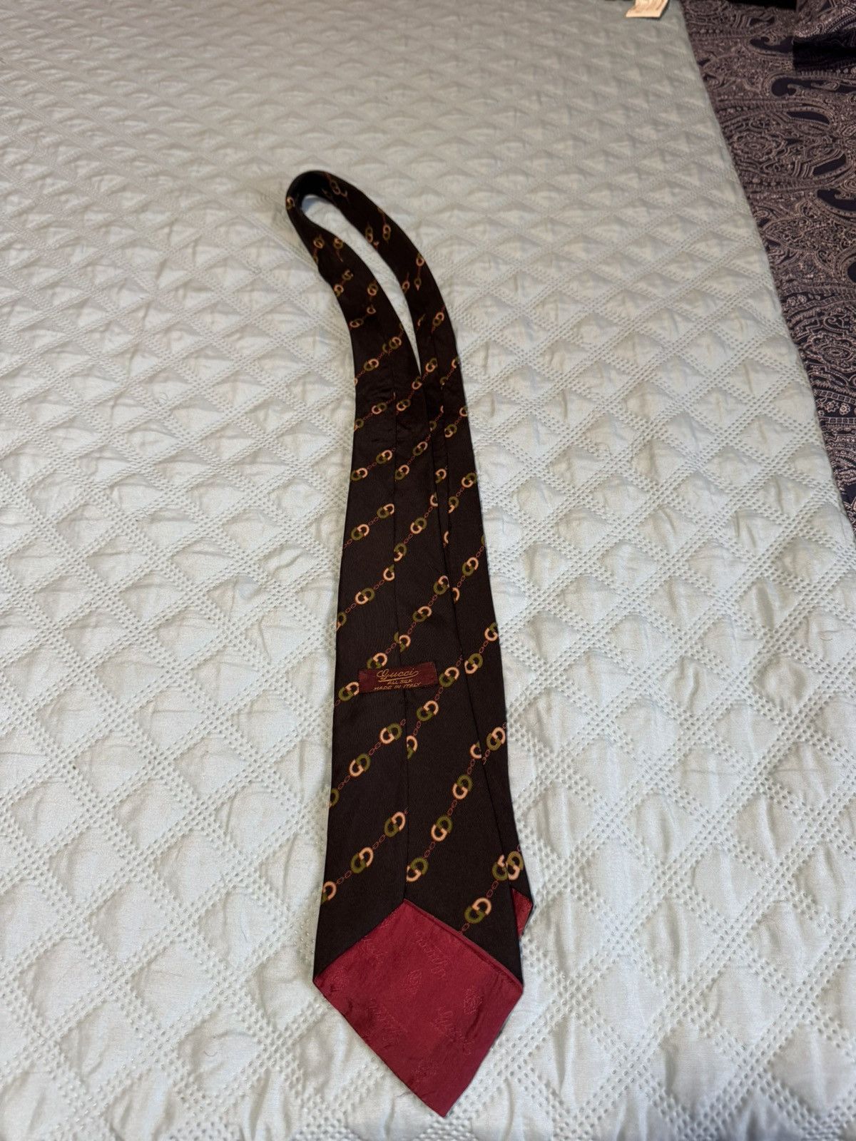 Gucci Vintage 80s Gucci Silk Tie - Interlocking G Logo Size 40 - 2 Thumbnail