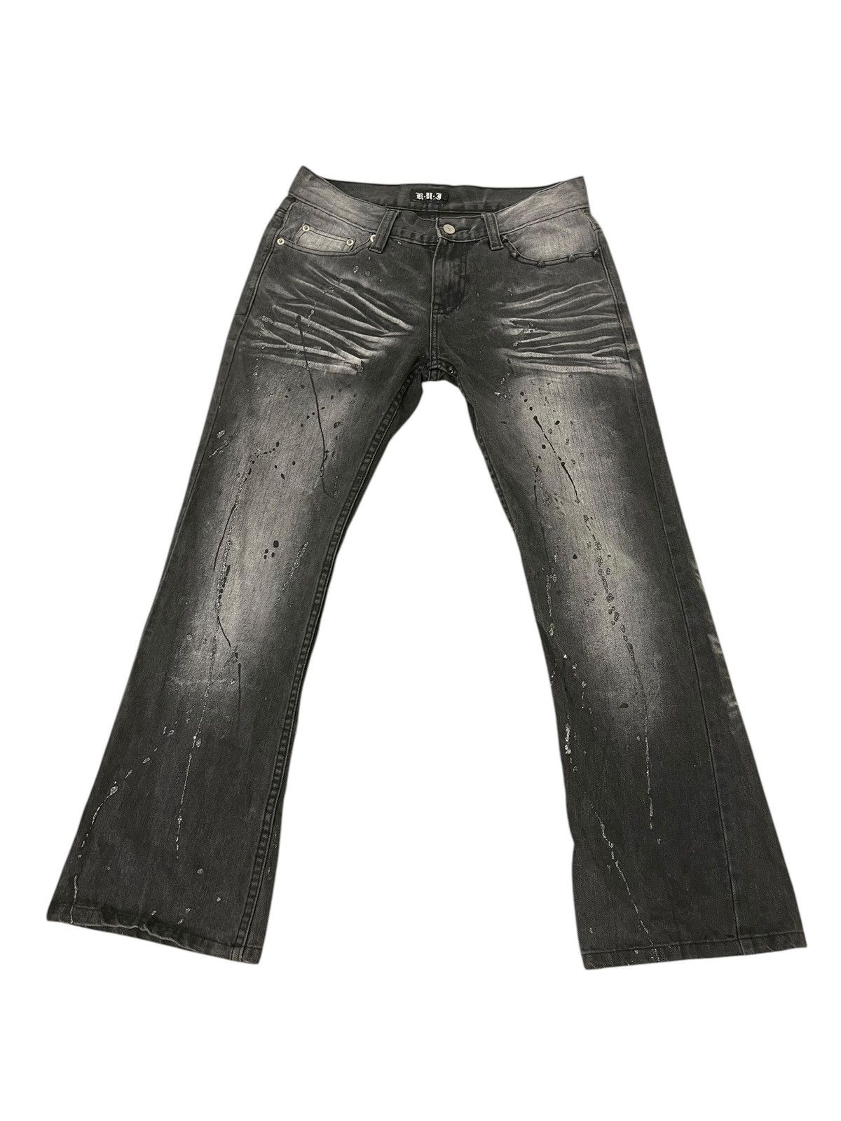 Japanese Brand Flare Jeans KUI Faded Distress Skull Boot Cut 1🟦2 Size US 31 - 9 Thumbnail