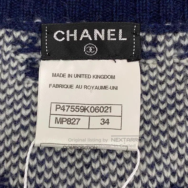 Chanel Chanel Blue geometric pattern inlaid cashmere V-neck long- Size XXS / US 00 / IT 34 - 6 Thumbnail