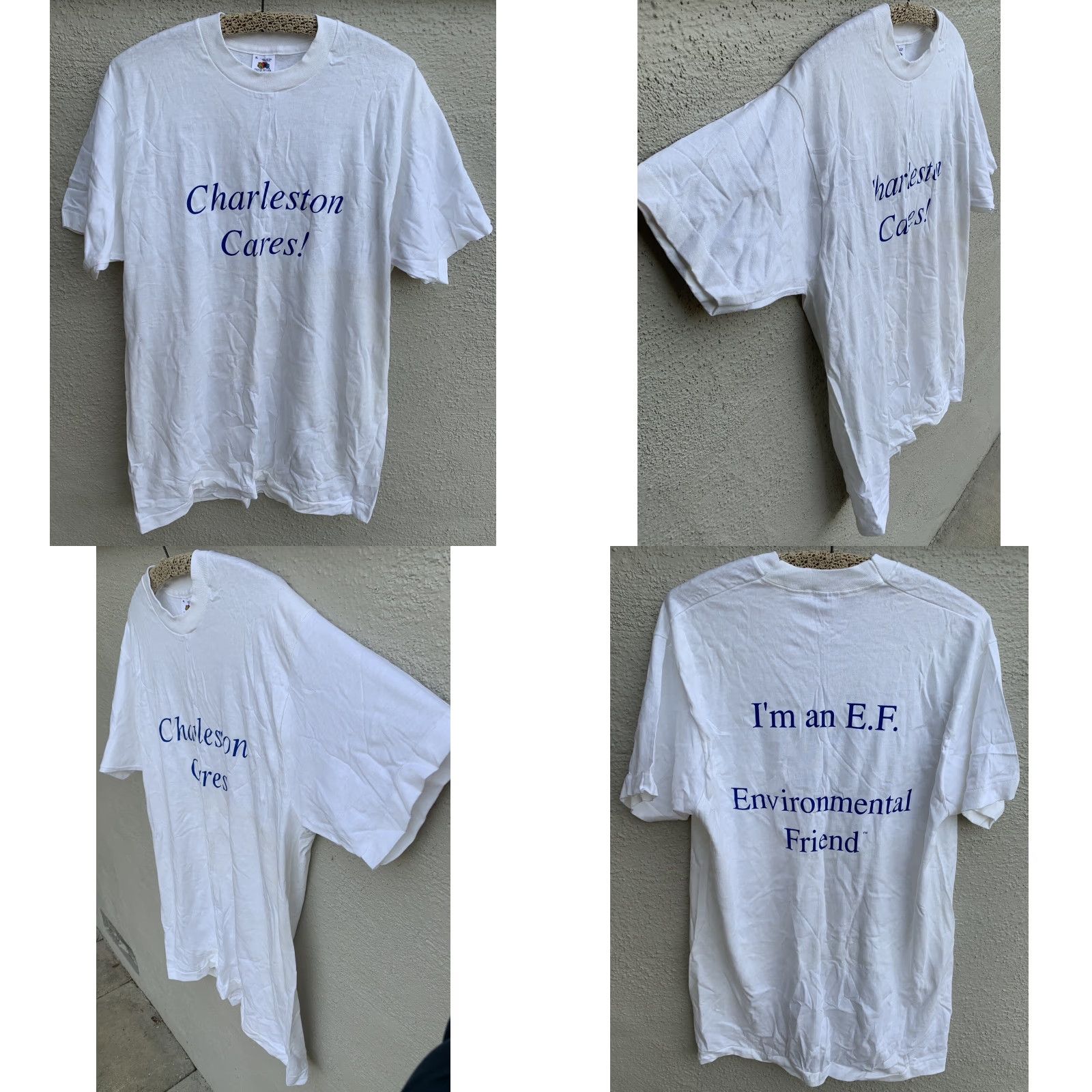 Fruit Of The Loom VINTAGE Charleston Cares I’m an EF Environmental Friend T-Shirt Size XL Men White Cotton Jersey Short Sleeve Graphic Print Size US XL / EU 56 / 4 - 8 Thumbnail