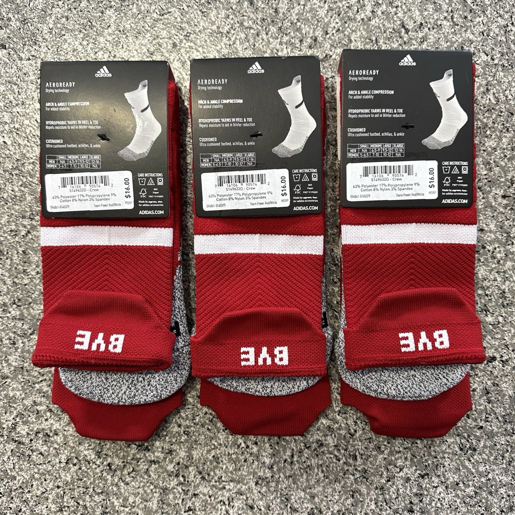 Adidas Adidas Crew Socks Mens XL 12-16 Max Cushioned Adizero Football Red Lot of 3 Pair Size ONE SIZE - 3 Thumbnail