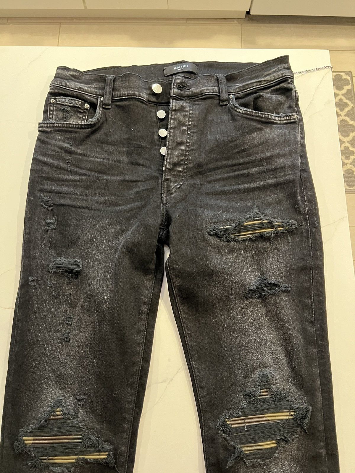 Amiri Black leather camo X1 Size US 34 / EU 50 - 1 Thumbnail