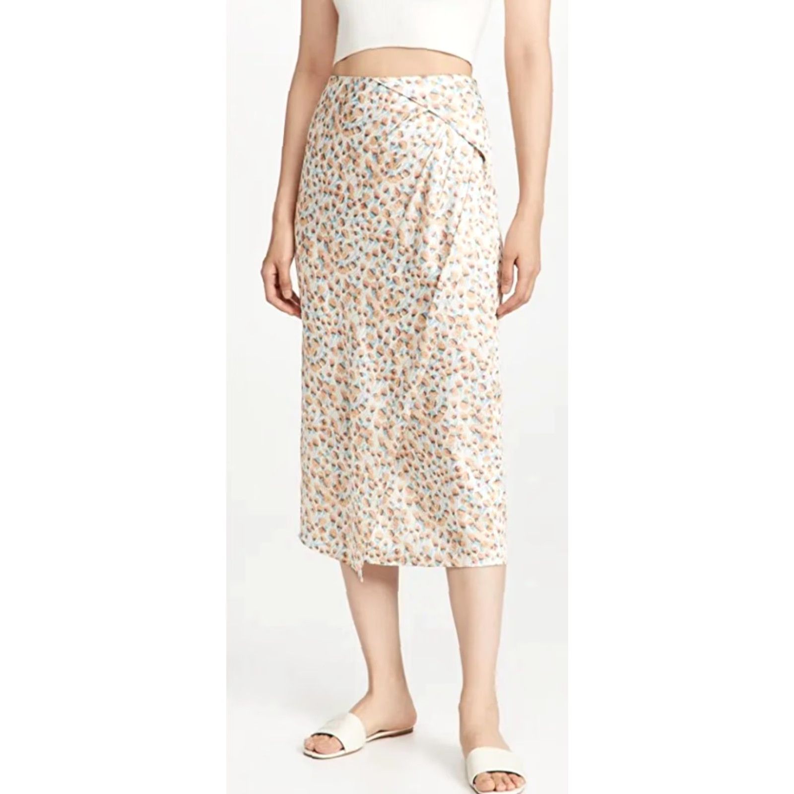 Vince Vince Skirt Midi A-Line Women's Multicolor Floral Satin Zip Draped Asymmetric Cascade High-Rise 0 N/A Size 25" / US 0 / IT 36 - 2 Thumbnail