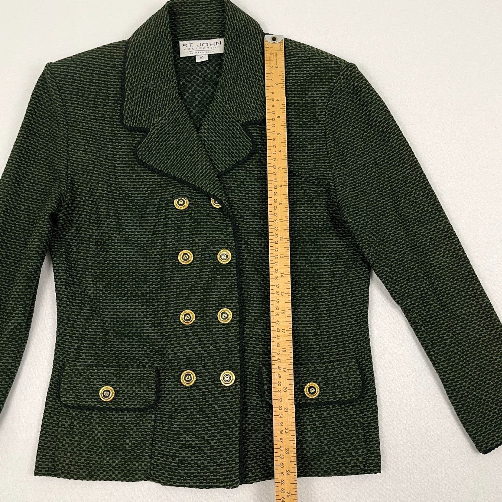 St. John VINTAGE St. John Blazer Womens 10 Double-Breasted Wool Knit Solid Green Notch Lapel Suit Jacket/Blazer Womens Size 10 Size L / US 10 / IT 46 - 4 Thumbnail