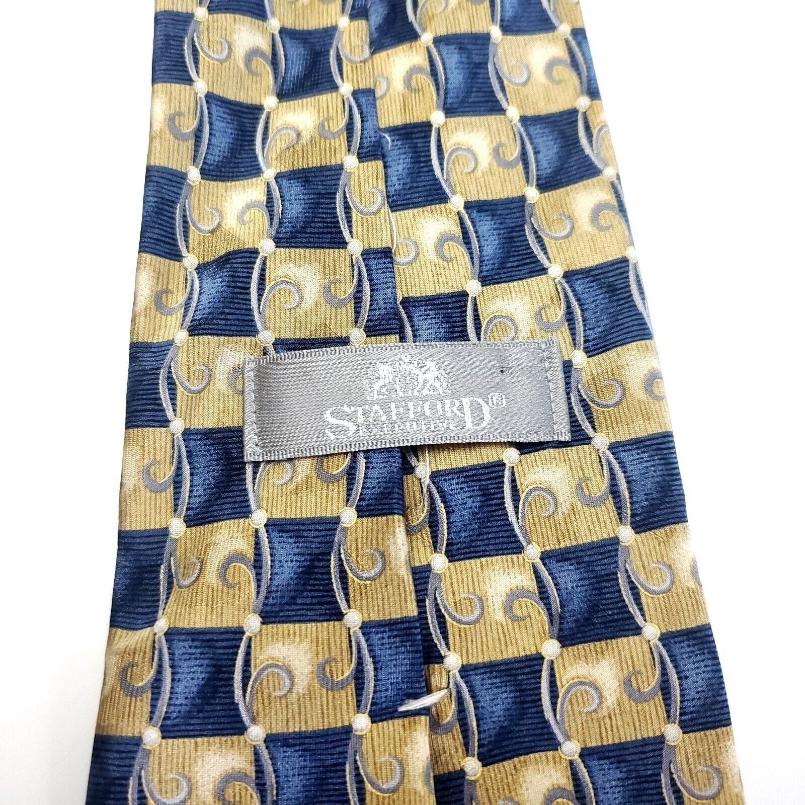 Stafford Stafford Executive Blue Beige Silk Tie Woven Geometric Check Size ONE SIZE - 4 Thumbnail