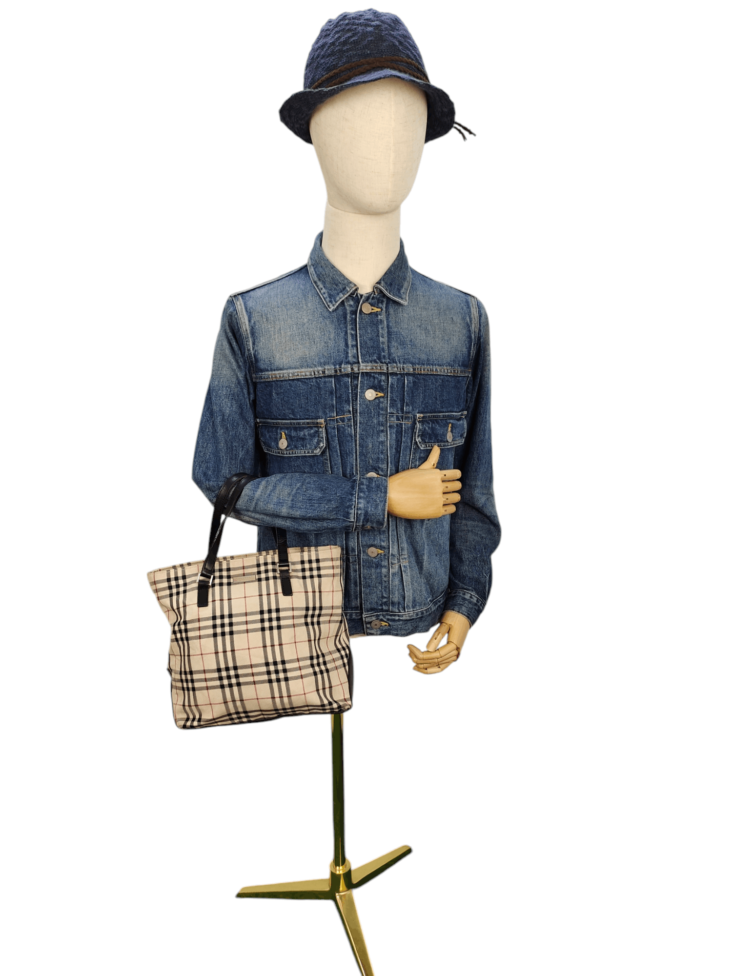Burberry Blue Label Nova Check Cotton Mix Leather Tote Bag