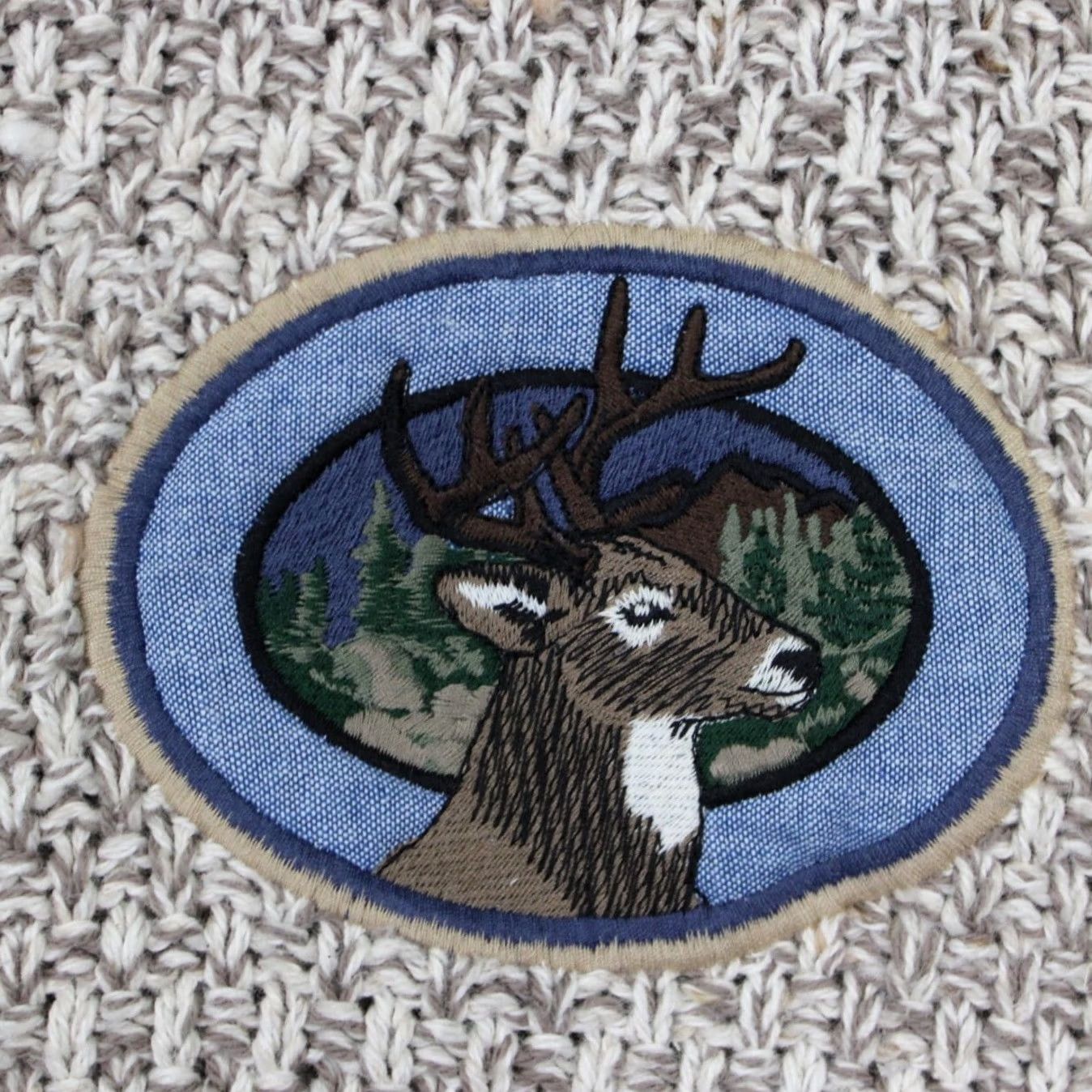Vintage VTG St. Johns Bay Sweater Mens Medium Beige Knit Thick Embroidered Deer Patch Pullover Cardigan Crew Neck All Seasons" Size US M / EU 48-50 / 2 - 4 Thumbnail