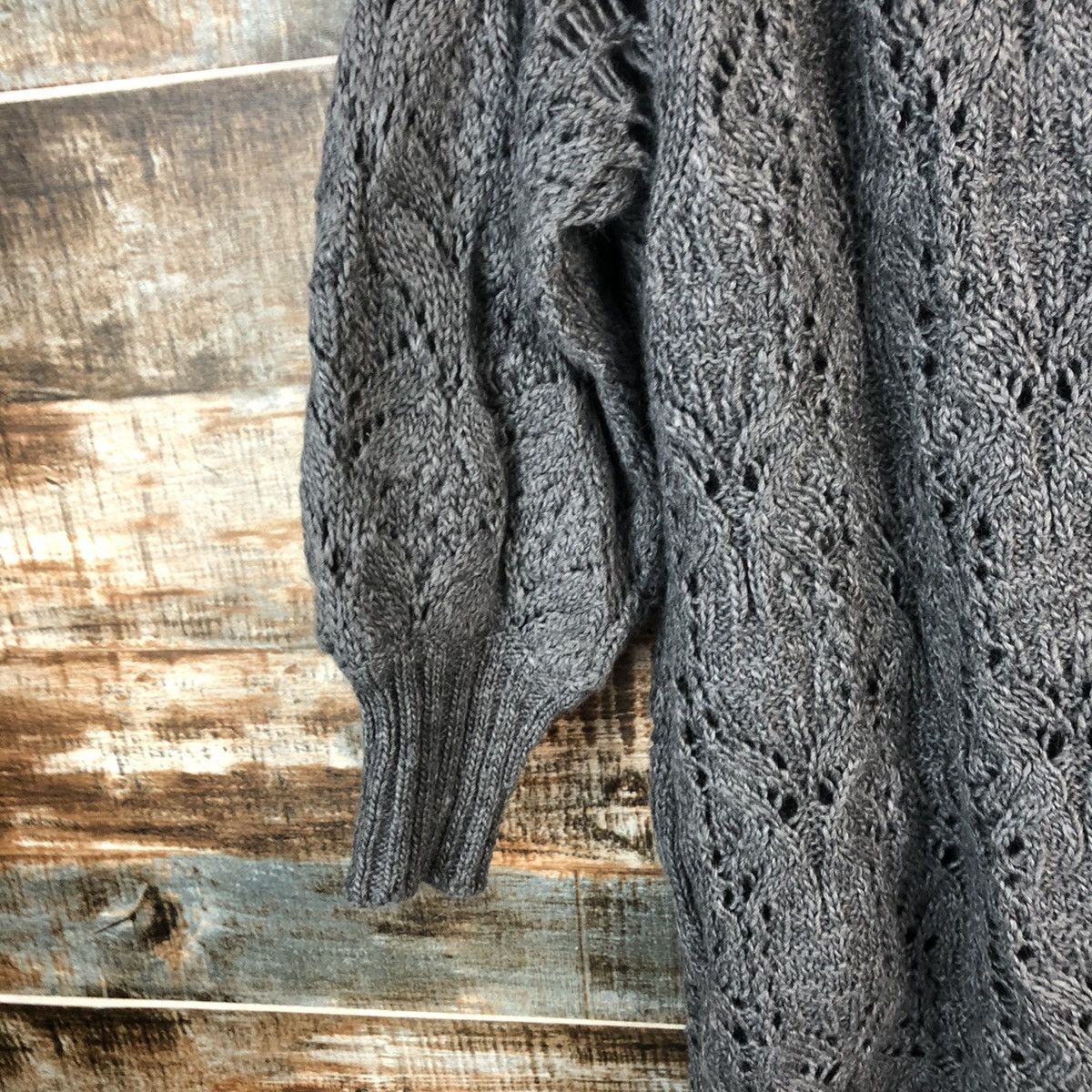 Homespun Knitwear Shided Grey crochet Cardigan Knitwear #A2355 Size L / US 10 / IT 46 - 16 Thumbnail