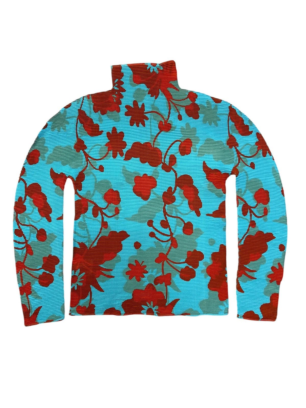 Pleats Please Issey Miyake Issey Miyake Floral Hi Neck Pleated Top In Turquoise Color Size S / US 4 / IT 40 - 3 Thumbnail