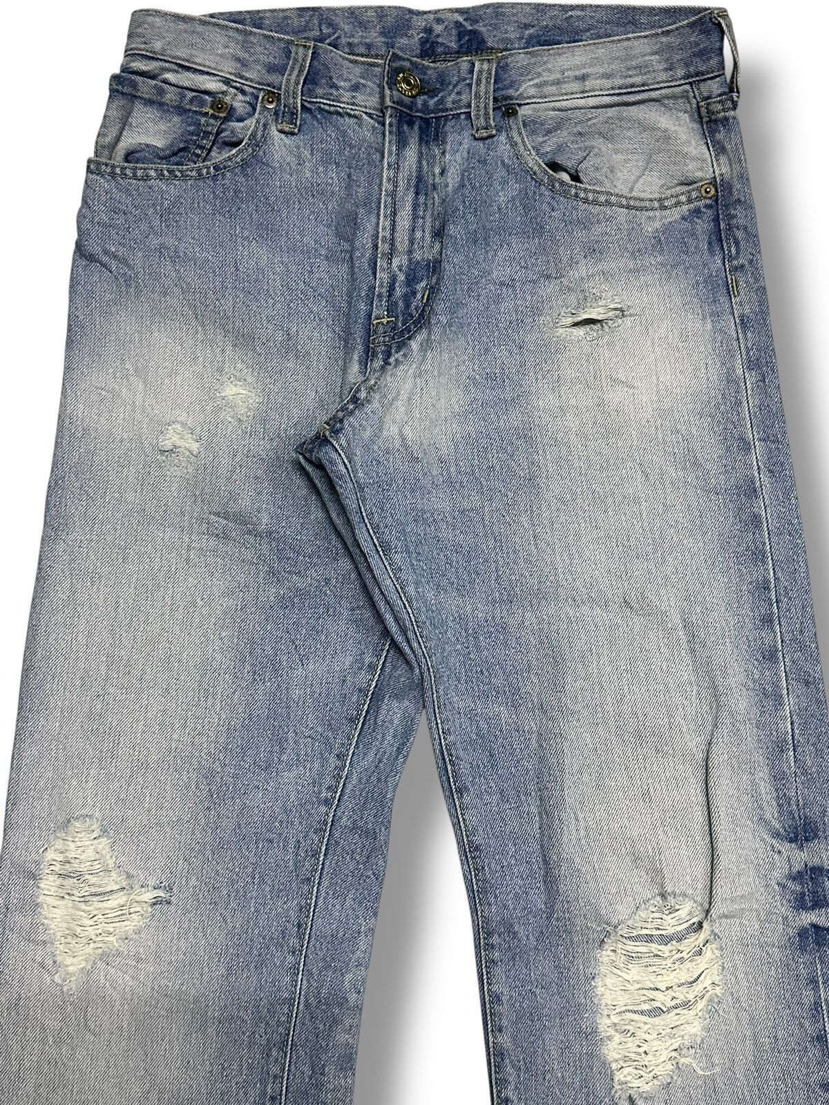 GU × Japanese Brand GU Distressed Slim Jeans Faded Wash Size US 31 - 4 Thumbnail