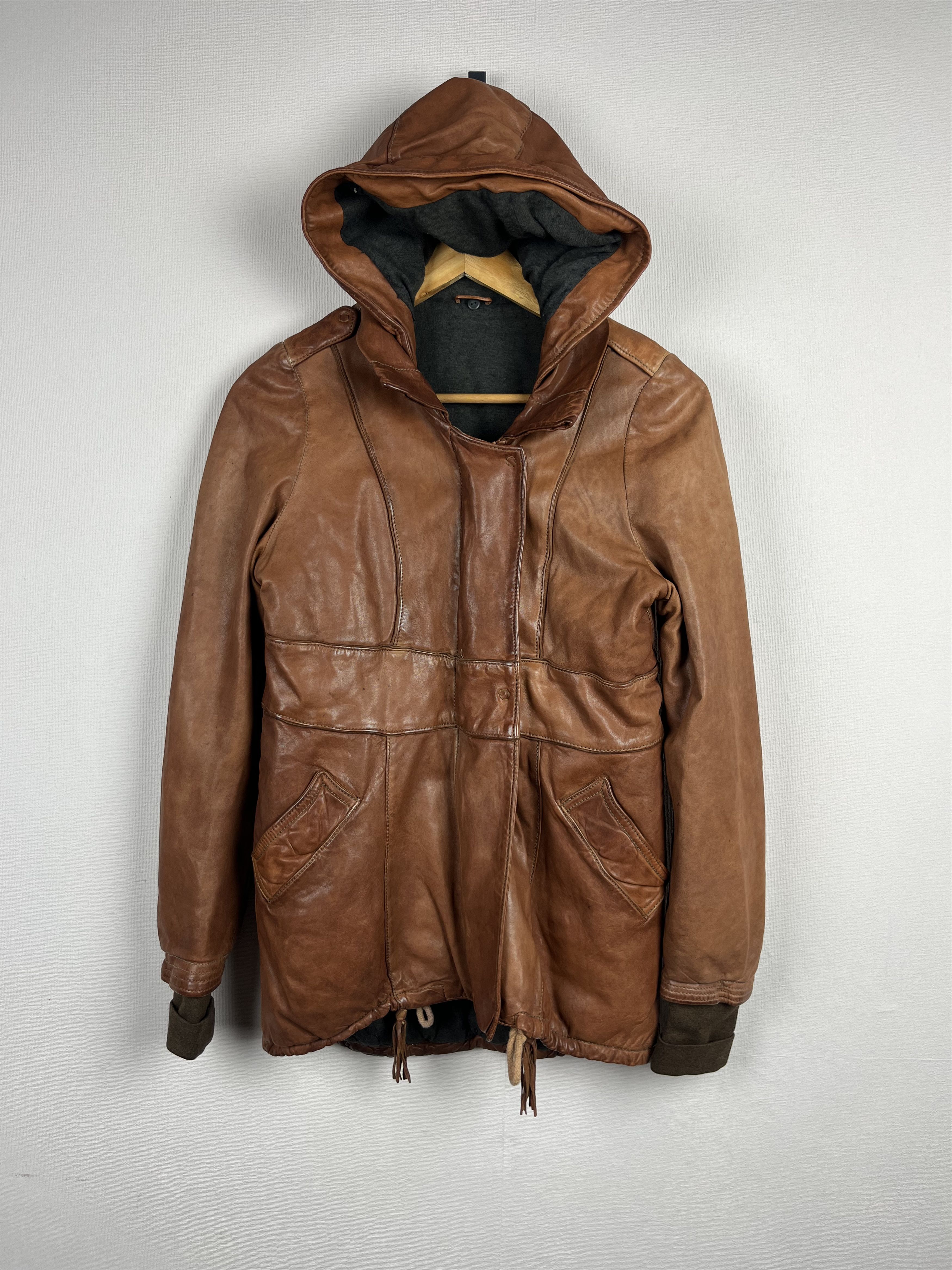 Giorgio Brato Giorgio Brato Hooded Zip Leather Brown Jacket Vera Pelle Size M / US 6-8 / IT 42-44 - 1 Thumbnail