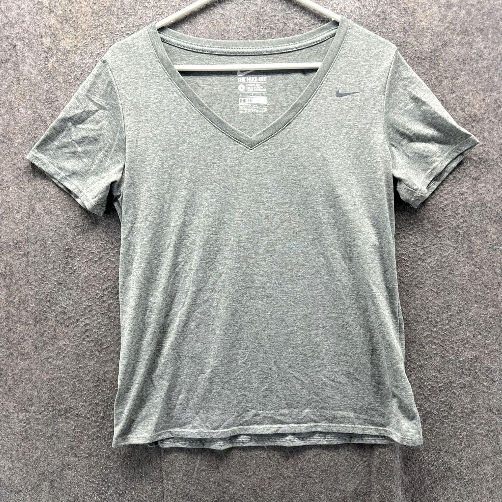 Nike Nike Dri-FIT Shirt Womens Large Gray V-Neck Athletic Tee Running Training Size L / US 10 / IT 46 - 2 Thumbnail