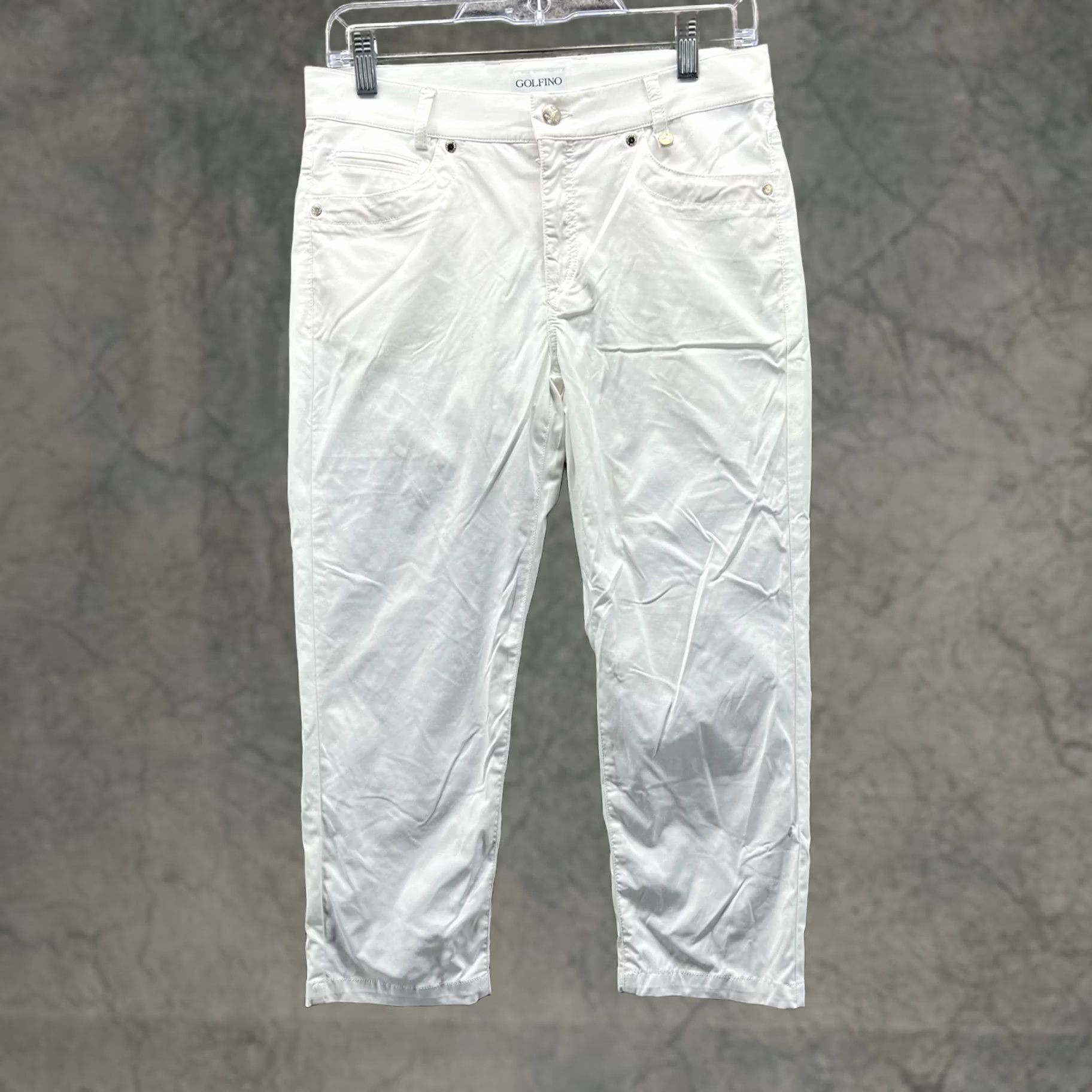 Vintage GOLFINO Pants Women 6 White Capri Flat Front Trousers Casual Formal Travel Size 28" / US 6 / IT 42 - 1 Thumbnail
