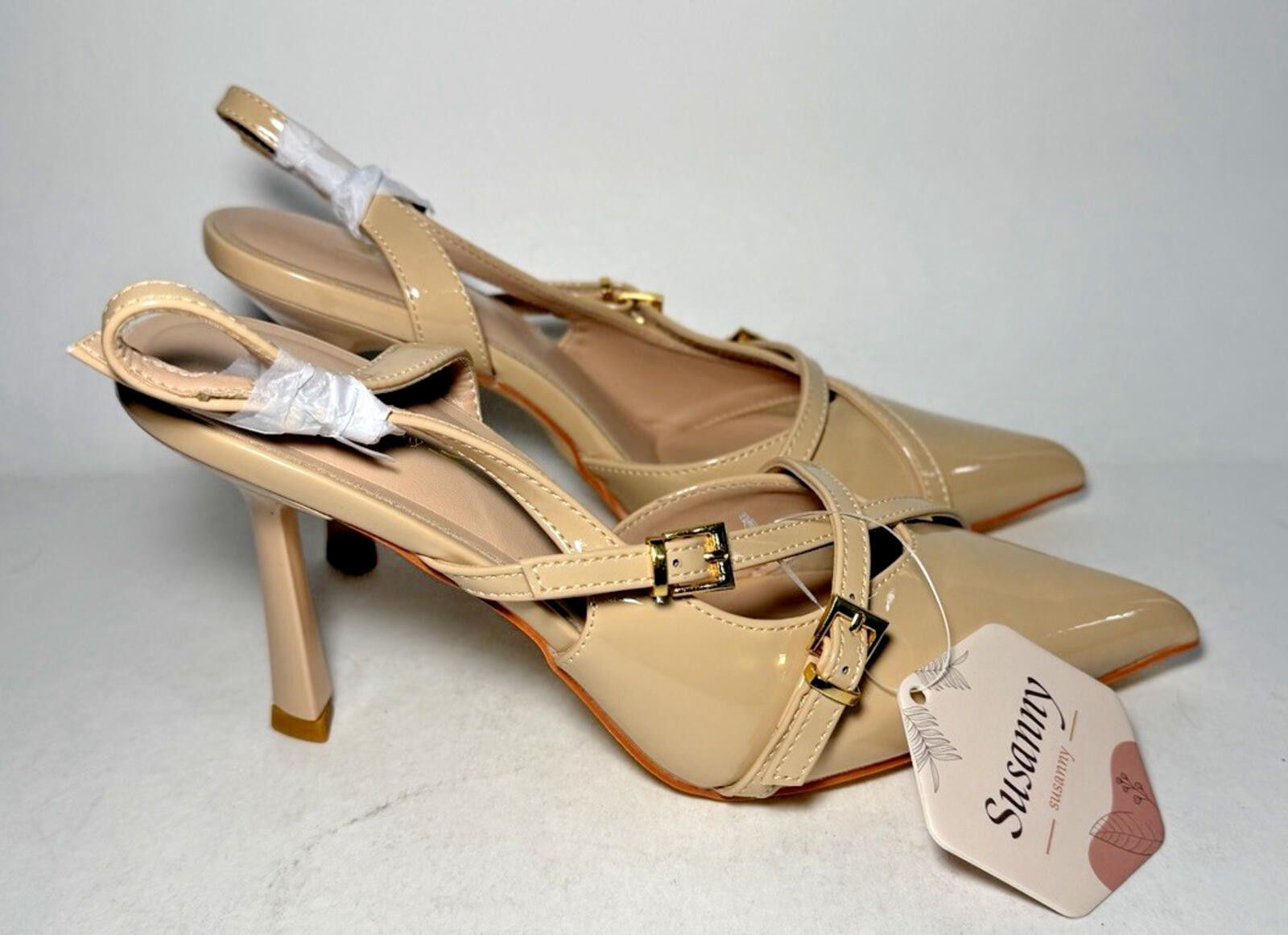 Other Susanny Women's Closed Toe High Heels Slingback Strap Nude Size US 6 / IT 36 - 4 Thumbnail