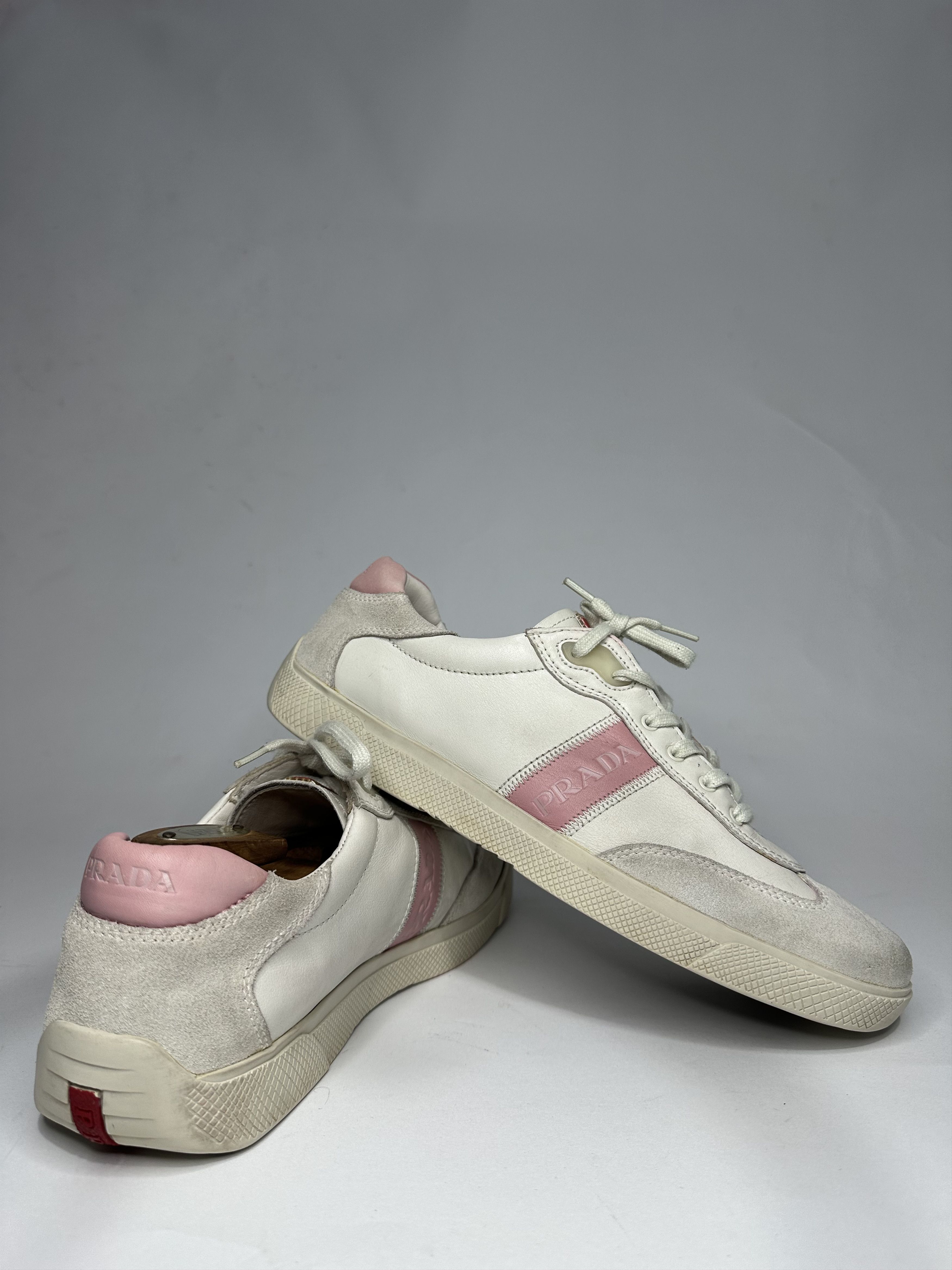 Prada Prada Pink and White Leather Low Top Sneakers. Size US 8 / EU 41 - 3 Thumbnail