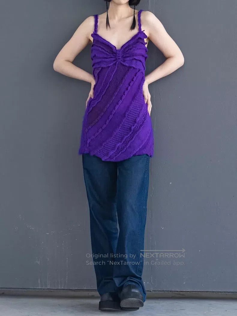 Comme des Garcons Comme Des Garcons Purple knitted spliced off-shoulder top Size S / US 4 / IT 40 - 1 Thumbnail