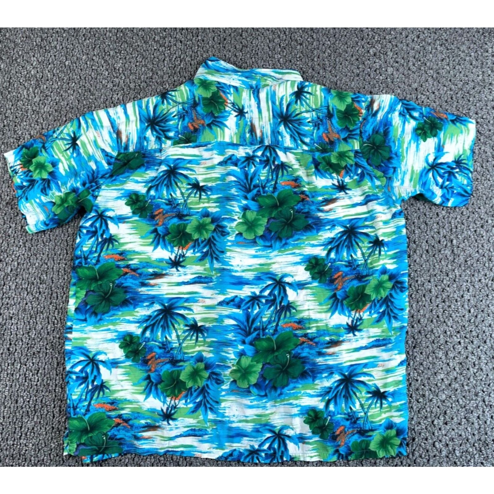 Vintage Kennington Hawaiian Shirt Adult XL Blue Rayon Button-Up Short Sleeve Floral Palm Trees Mens Size US XL / EU 56 / 4 - 2 Thumbnail