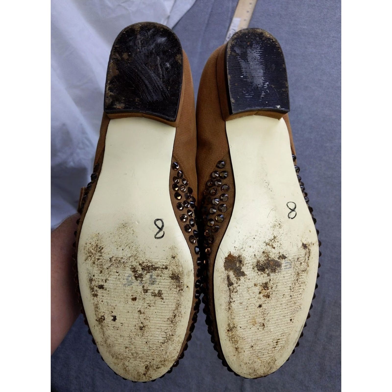 Vintage Bijou New York Shoes Womens 9M Suede Buckle Rhinestone Dress Loafers Monk Strap Leather Sole Brown Size M / US 6-8 / IT 42-44 - 6 Thumbnail