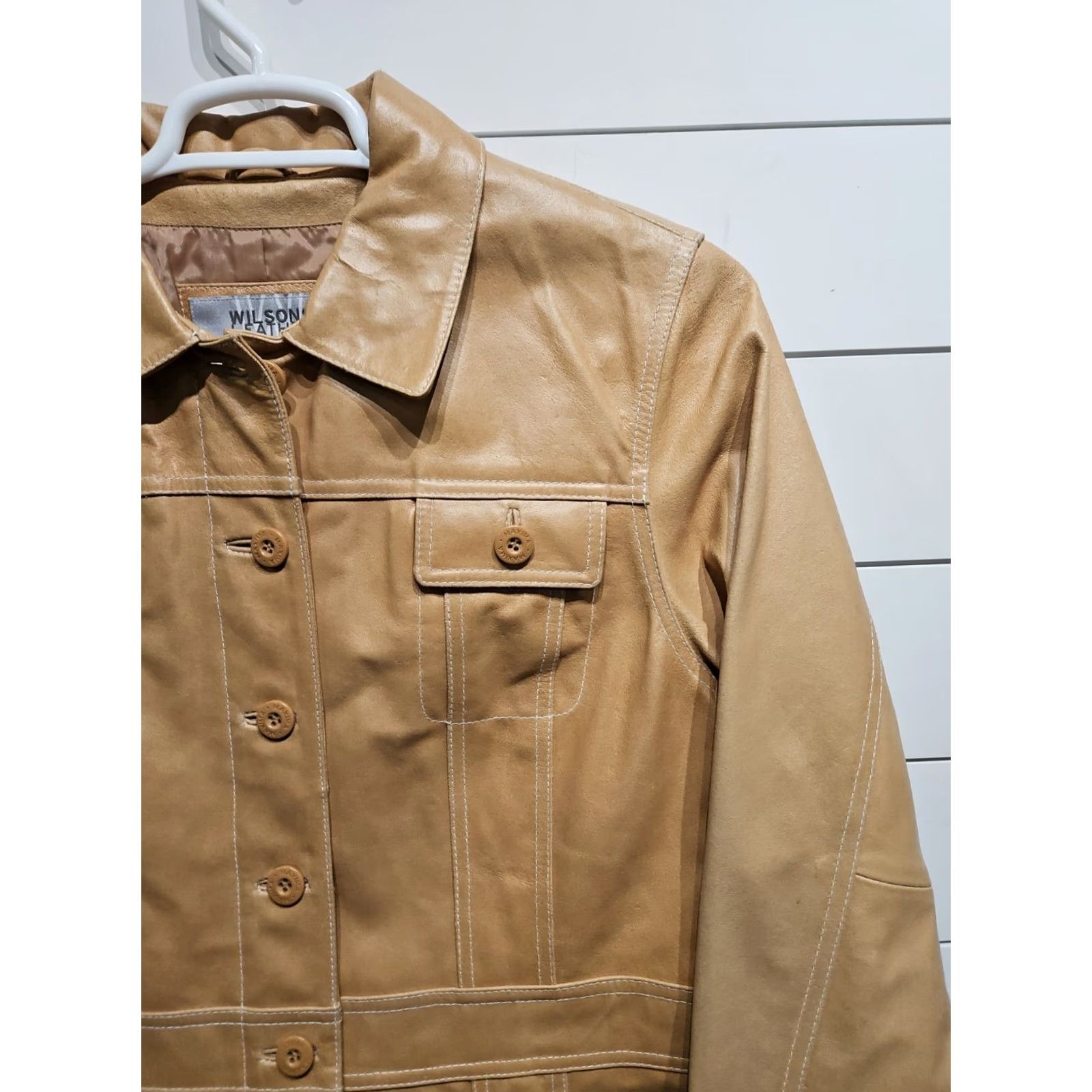 Vintage VINTAGE Wilsons Leather Trench Coat Womens XL Beige Leather Lined Long Button 30" Fall Spring Summer Winter Vintage/Coat/Trench Size XL / US 12-14 / IT 48-50 - 3 Thumbnail