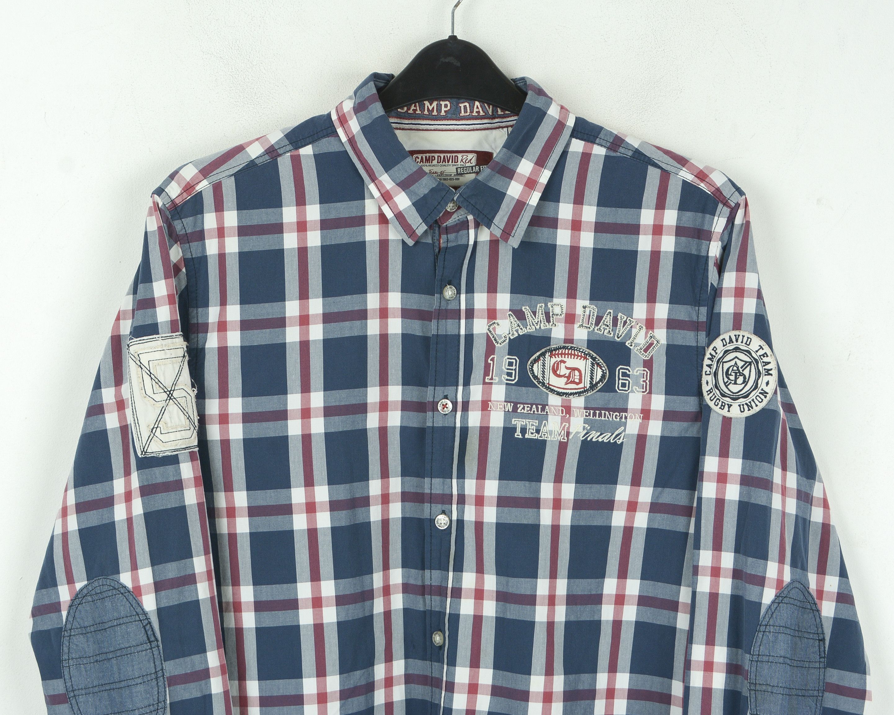 Camp David Button Up Shirt NZ Wellington Rugby Check Plaid Embroidered Size US L / EU 52-54 / 3 - 2 Thumbnail