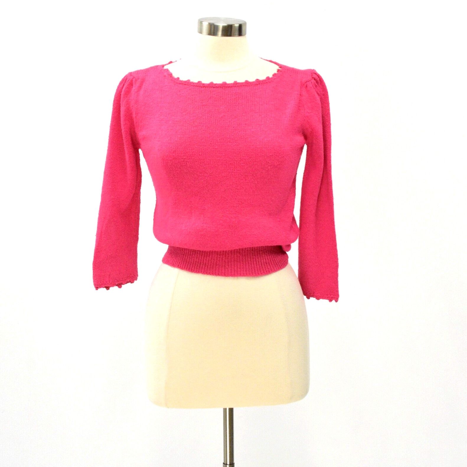 Image of 70's Vintage Bright Pink Silk Sweater Womens S Boat Neck Malia in White (Size Small)