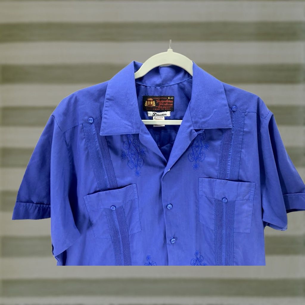 Vintage Princeton Yucatan Guayabera Shirt Men XL Blue Short Sleeve Button-Up Pocket Size US XL / EU 56 / 4 - 1 Thumbnail