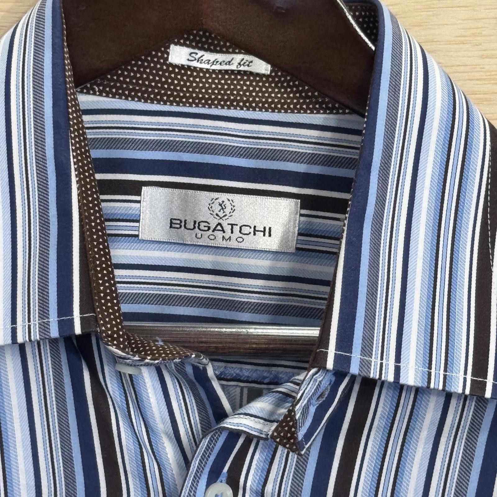 BUGATCHI Bugatchi Shaped Fit Dress Shirt Men XL Striped Flip Cuff Size 44R - 3 Thumbnail