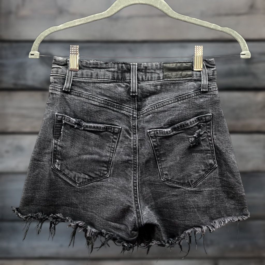 Paige Paige Dani Denim Shorts Womens 25 Black Cutoff Fringe High Rise Stretch De nim Short s with Pockets Size 42" / US 20 - 1 Thumbnail
