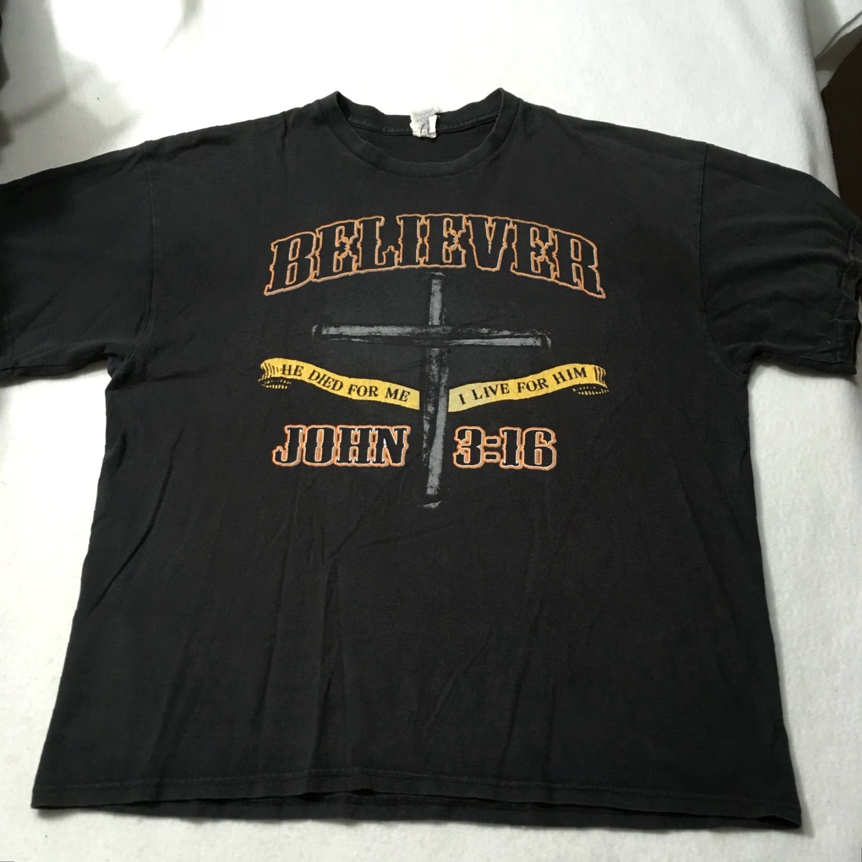 Delta VINTAGE Jesus Tee John 3:16 T Shirt XL Black Delta Believer Cross Bible Verse Graphic Print Men Shirt Size US XL / EU 56 / 4 - 2 Thumbnail