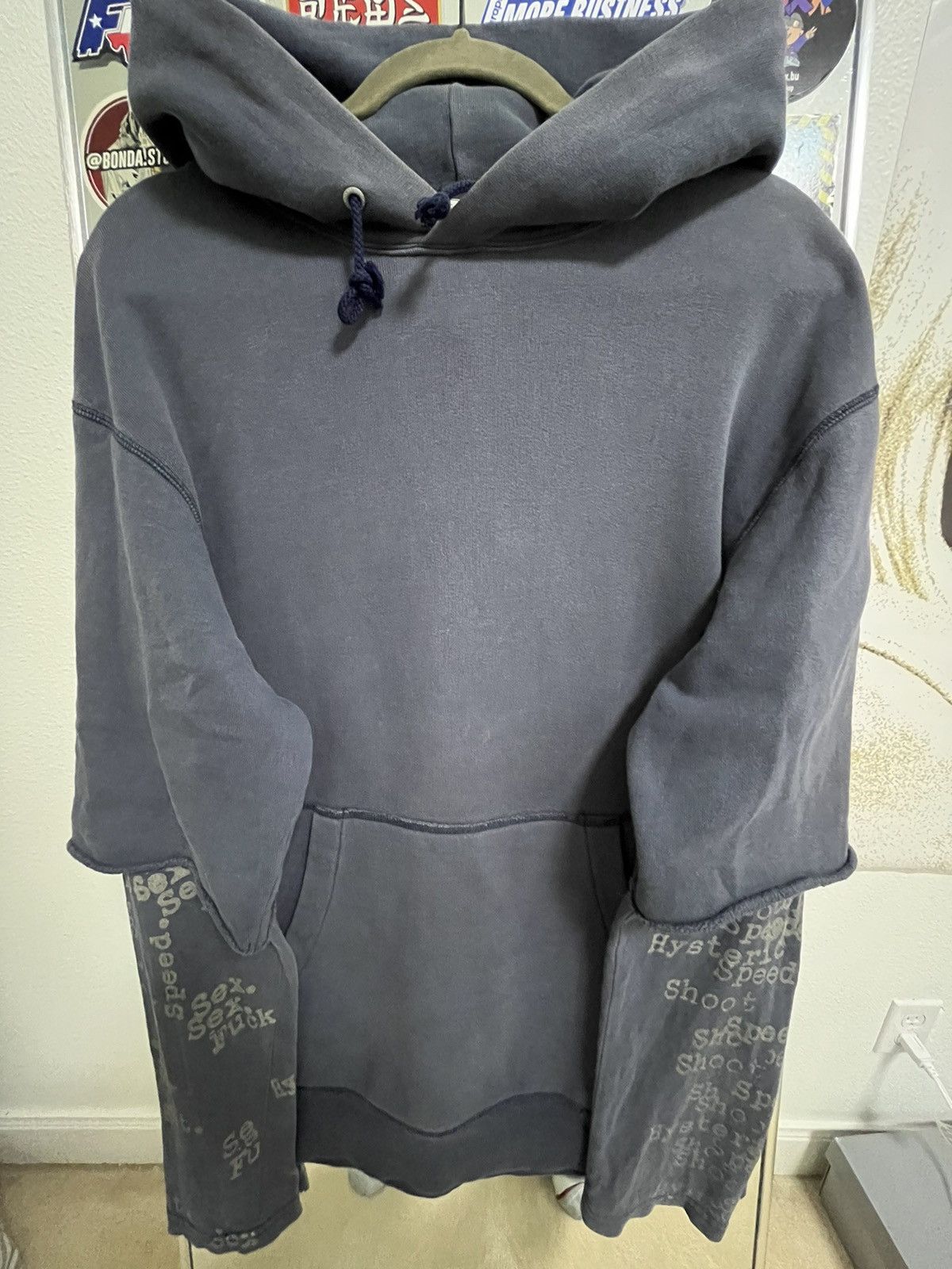 image of Ss99 Hysteric Glamour Typewriter Hoodie in Navy, Men's (Size Medium)