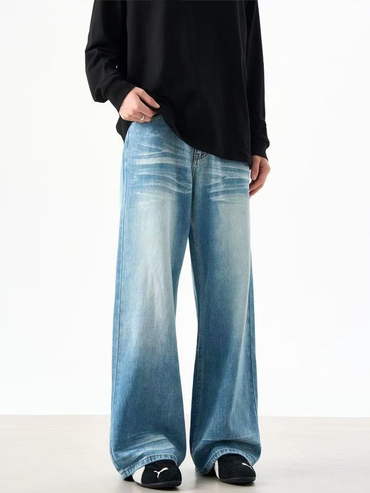 Jean Blue washed vintage light blue distressed whisker jeans Size US 32 / EU 48 - 2 Thumbnail