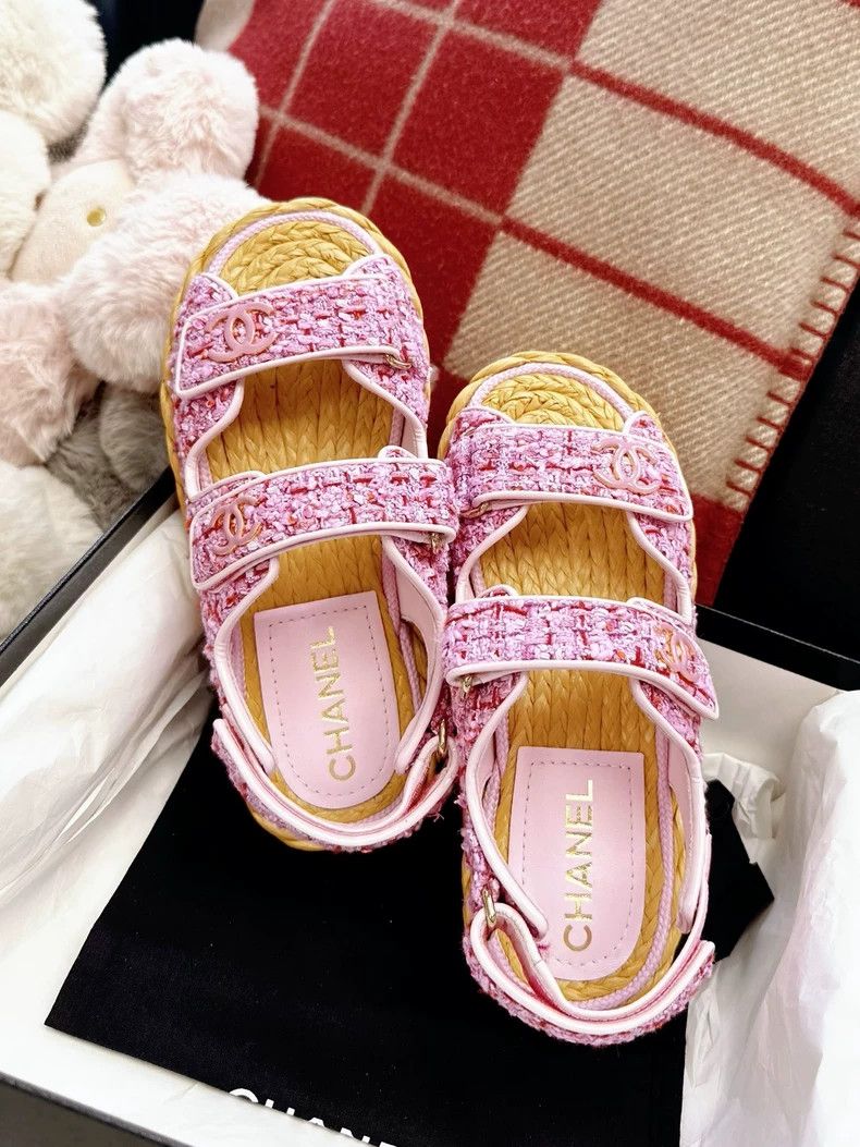 Chanel Chanel 22p pink mixed color grass knitting sole Velcro bea Size US 5.5 / IT 35.5 - 8 Thumbnail
