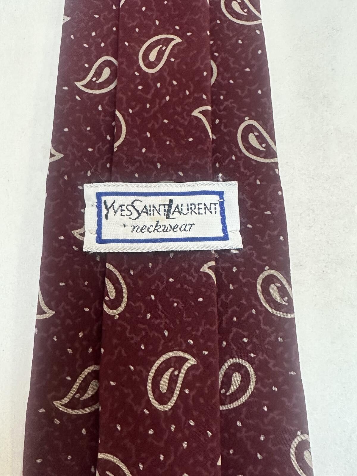 Yves Saint Laurent Vintage YSL burgundy grey 100% silk tie geometric paisley Size ONE SIZE - 2 Thumbnail