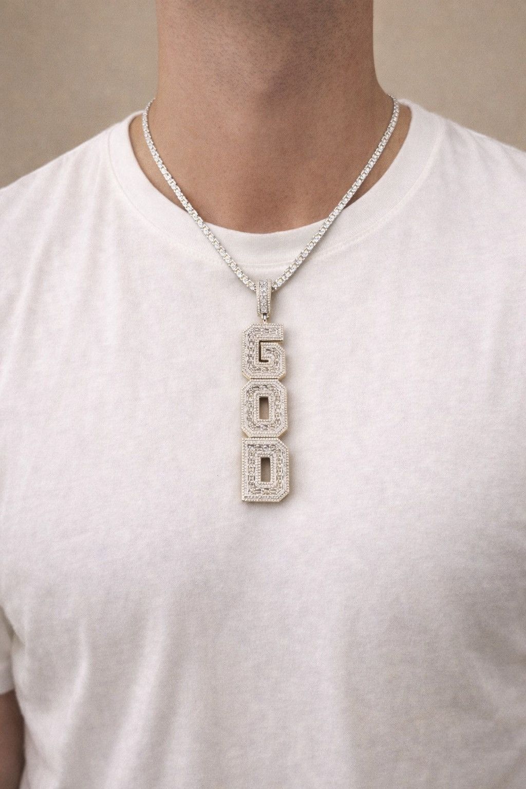 Other Crème Noir Diamond Simulate God Pendant + chain Size ONE SIZE - 3 Thumbnail