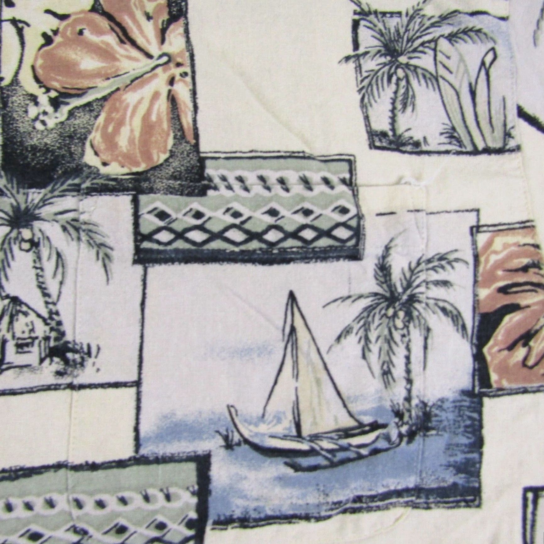 Hilo Hattie Hilo Hattie Shirt Mens Medium Beige Hawaiian Button Camp Aloha Sail Boats Palms Size US M / EU 48-50 / 2 - 4 Thumbnail