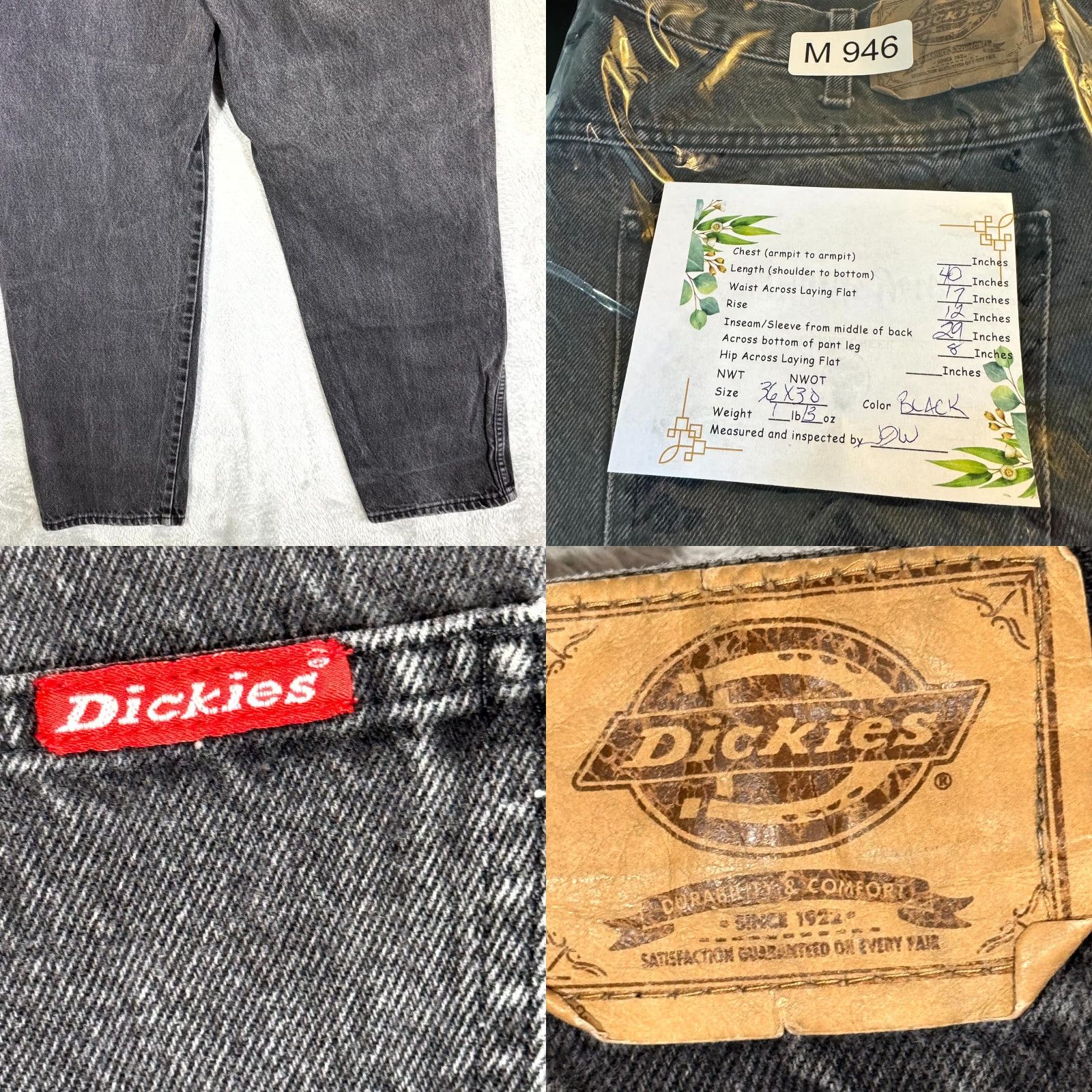 Dickies Dickies Jeans Men’s 36x30 Black Denim Dark Wash Mid-Rise Straight Leg Cotton Size US 36 / EU 52 - 8 Thumbnail