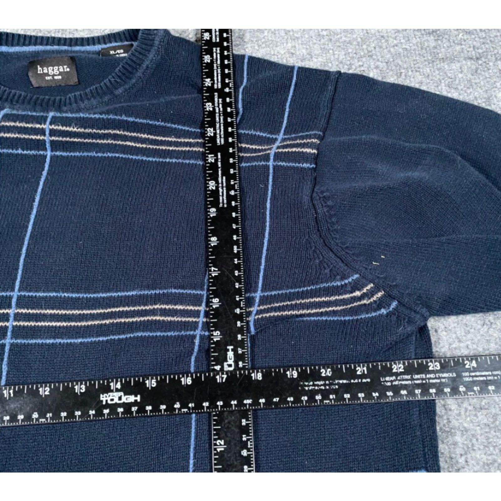 Haggar Retro Dad Style Grid Check Sweater Adult XL Dark Blue Cotton Knit Chunky Preppy Size US XL / EU 56 / 4 - 5 Thumbnail