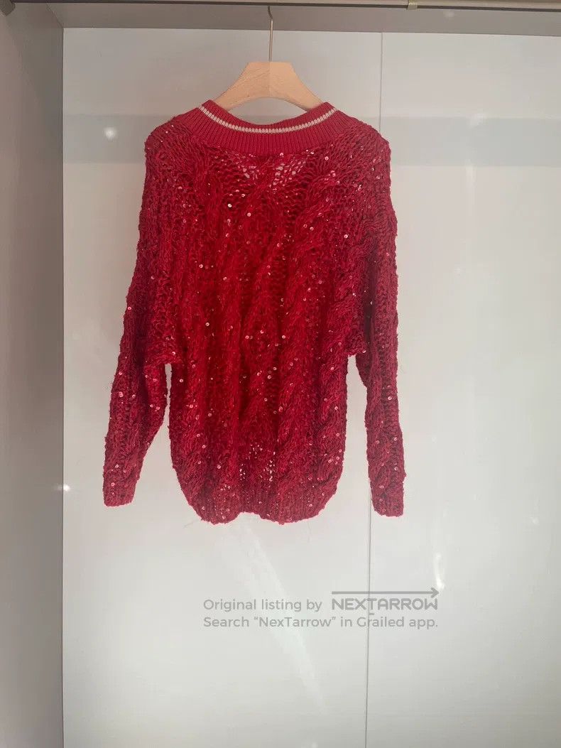 Brunello Cucinelli Brunello Cucinelli Red Linen Sequined Sweater Size S / US 4 / IT 40 - 2 Thumbnail