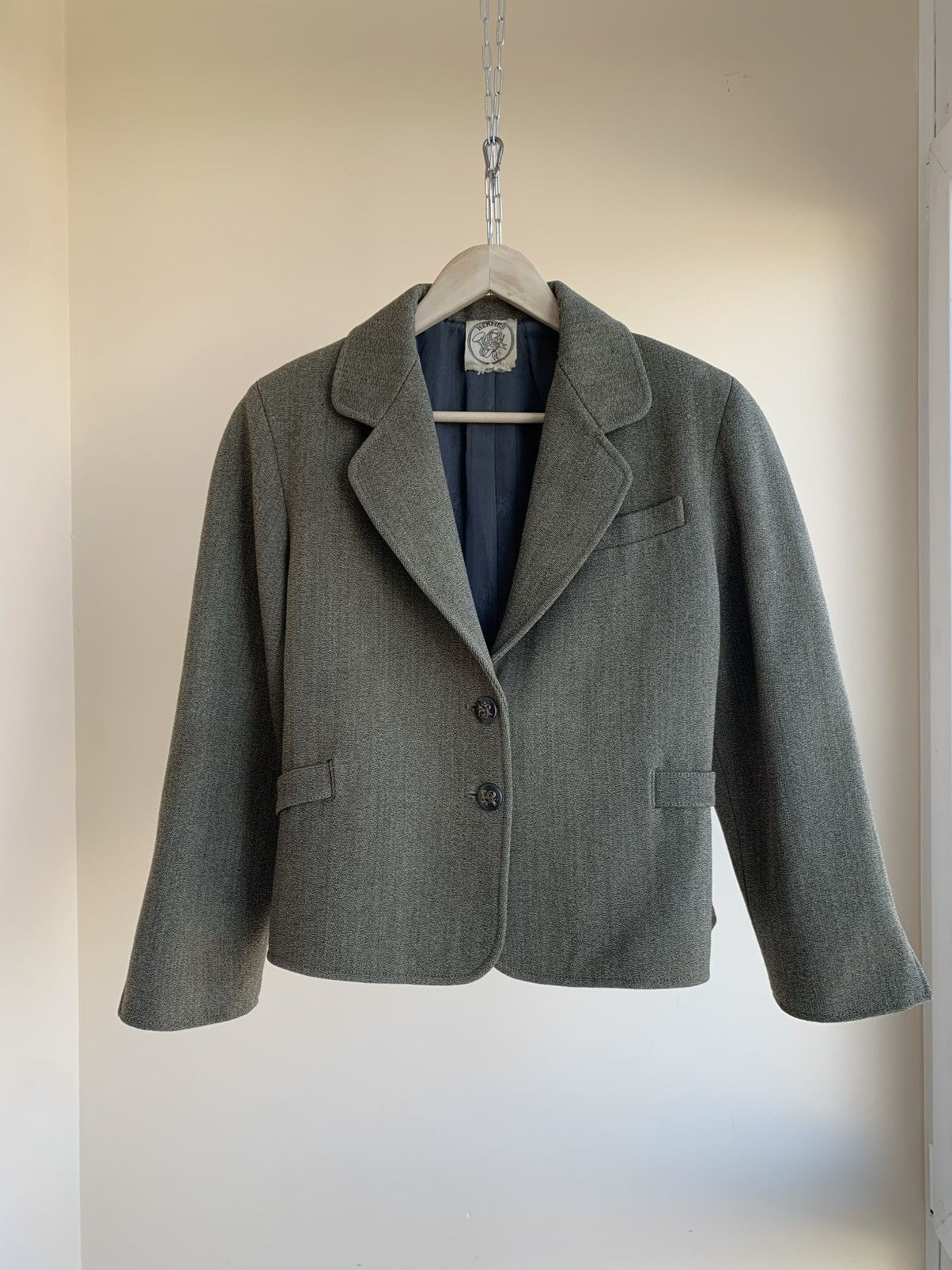 Hermes Sellier Paris Equestrian Riding Wool Tweed Blazer Jacket 80s Size L / US 10 / IT 46 - 1 Thumbnail