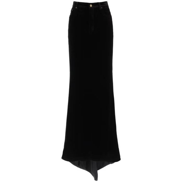 image of Saint Laurent Paris O1S22I1N0524 Velvet Mermaid Skirt In Black, Women's (Size 27)
