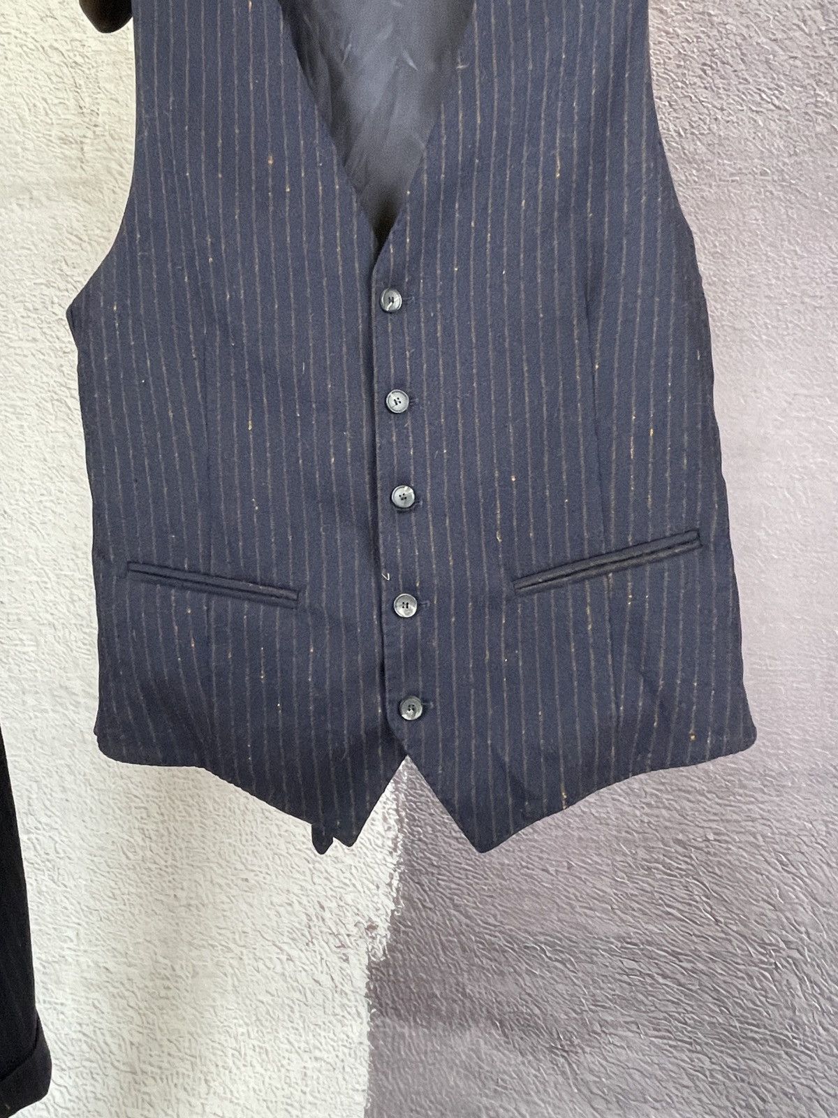 Other 0909 striped wool navy blue set vest + pants suit Size 40R - 6 Thumbnail
