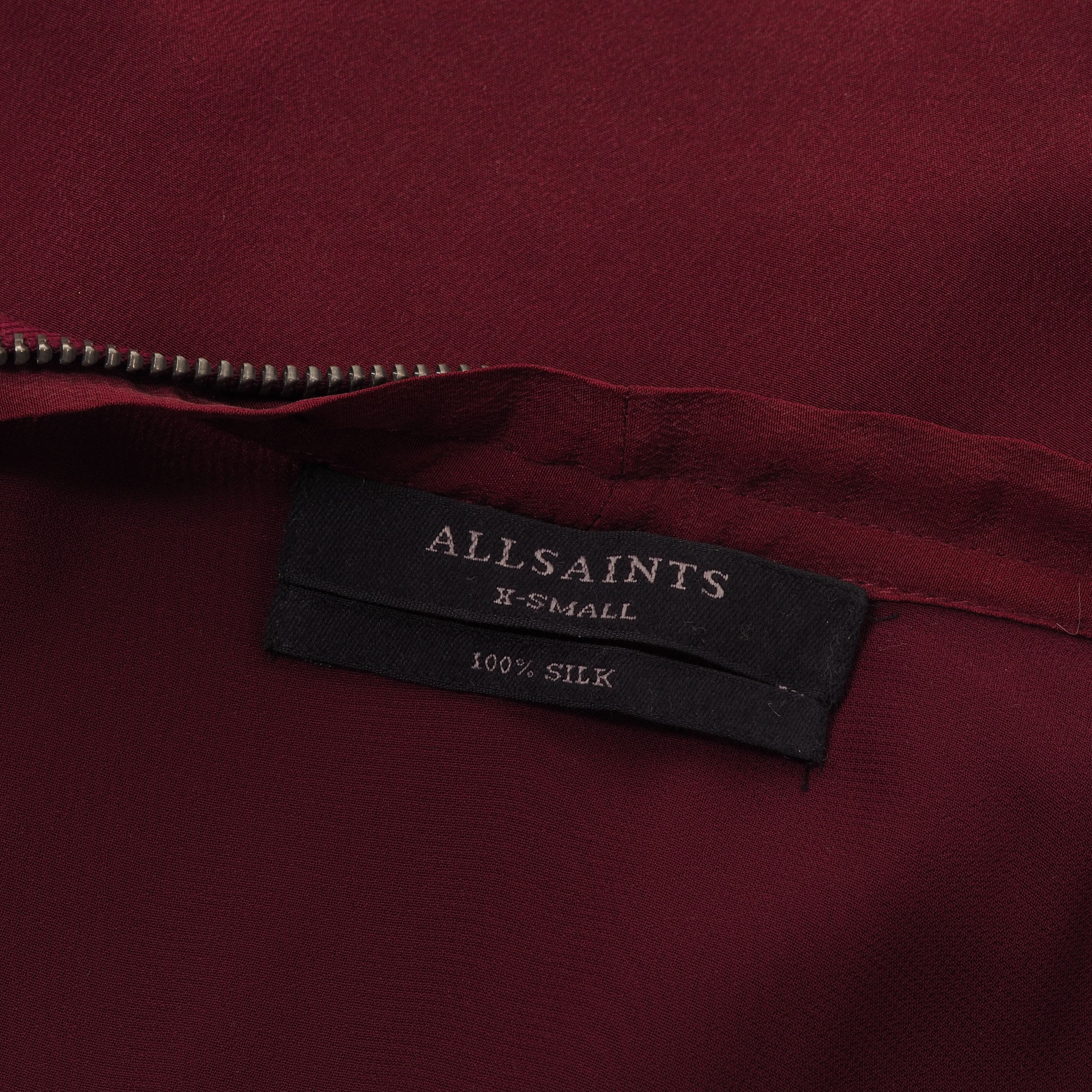 Allsaints AllSaints Jayda Burgundy Red Zip Silk Dress Size XS / US 0-2 / IT 36-38 - 6 Thumbnail